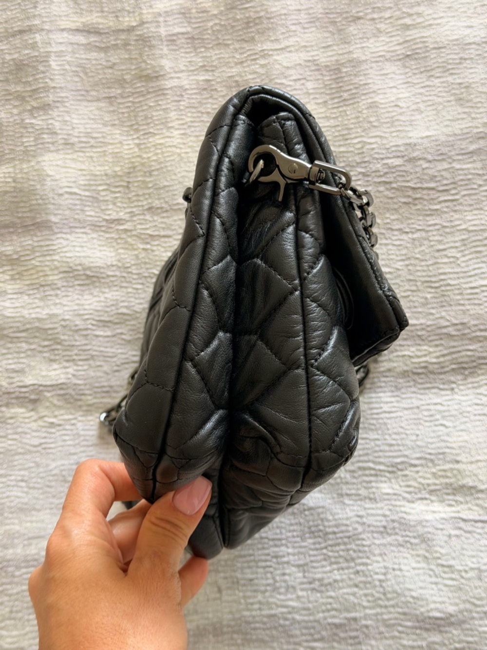 NWOT Zadig & Voltaire Rocky XL Quilted Leather Clutch Chain-Shoulder Bag - Black - Picture 10 of 16